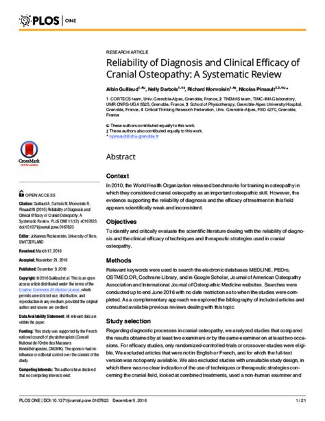 Reliability of Diagnosis and Clinical Efficacy of Cranial .